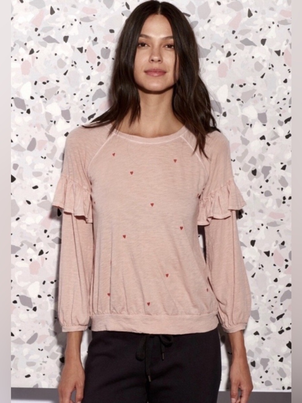 Anthropologie Sundry Blouson Hearts Top in Pink
